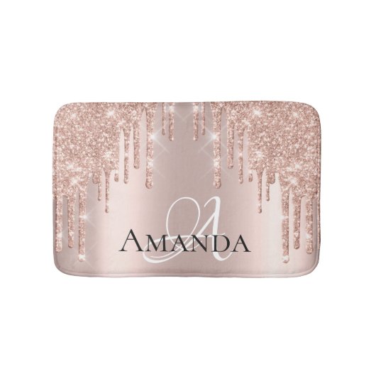 Drijft Roos Gold Blush Glitter Name Monogram Pink Badmat (Voorkant)