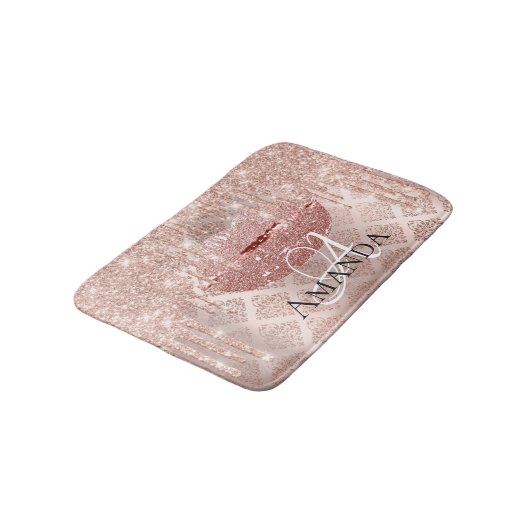 Drijft Roos Roze Royal Glitter Name Monogram Makeu Badmat (Gekanteld)