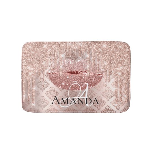 Drijft Roos Roze Royal Glitter Name Monogram Makeu Badmat (Voorkant)