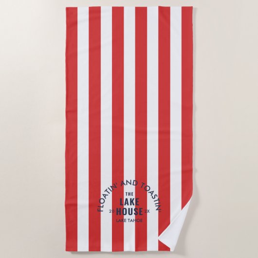 Drijven En Toasten Het Lake House Red Stripe Strandlaken (Voorkant)