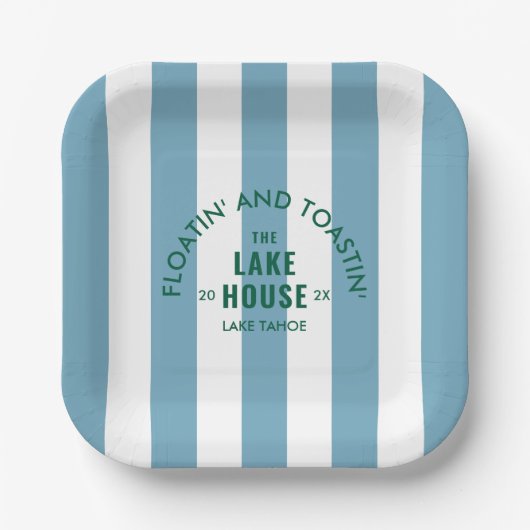 Drijven en toasten The Lake House Blue Stripe Papieren Bordje (Voorkant)