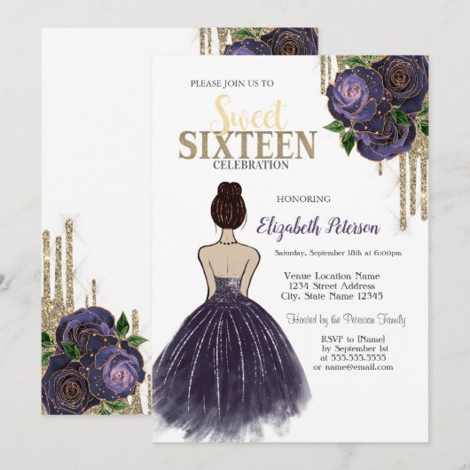 Drijven, Paars, Rozen zoet 16 Kaart (Voorkant / Achterkant)