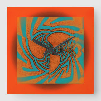 Drijvend Abstract ontwerp in Oranje met Aqua Vierkante Klok