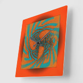 Drijvend Abstract ontwerp in Oranje met Aqua Vierkante Klok (Hoek)
