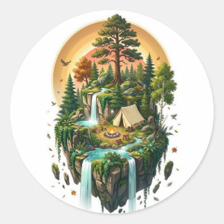 Drijvend Eiland Kampeer Avontuur  Ronde Sticker