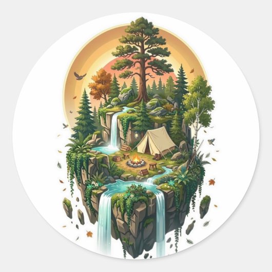 Drijvend Eiland Kampeer Avontuur Ronde Sticker (Voorkant)