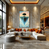 Drijvend Eiland met Boom en Watervallen – Surreali Poster