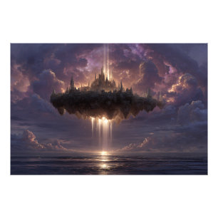 Drijvend Fantasie Kasteel Wolkenbundels Gloeien Foto Afdruk