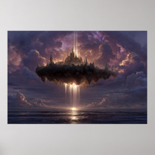 Drijvend Fantasie Kasteel Wolkenbundels Gloeiend Poster