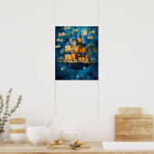 Drijvend Huis van Boeken Fantasy Kunst Poster (Keuken)