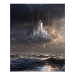 Drijvend Kasteel Boven Stormachtige Zee Fantasie Perfect Poster