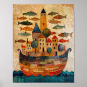Drijvend kasteel op een schip Folk Art Poster (Voorkant)