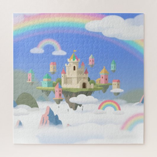 Drijvend Kasteel Regenboog Wolken Fantasie Puzzel (Verticaal)