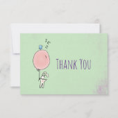 Drijvend konijn met een ballon dank u bedankkaart (Voorkant)