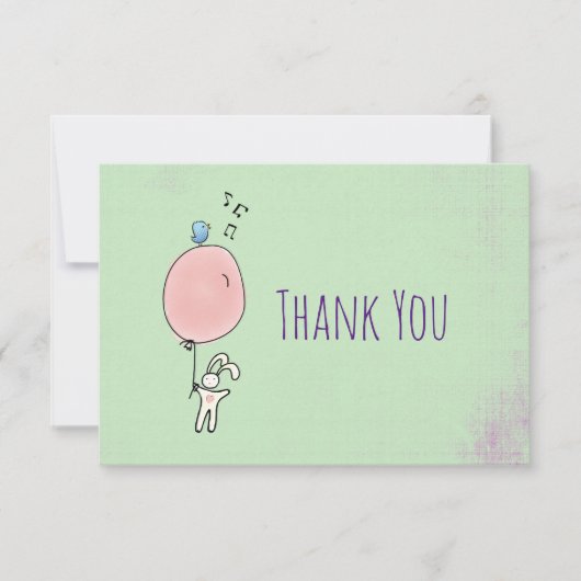 Drijvend konijn met een ballon dank u bedankkaart (Voorkant)