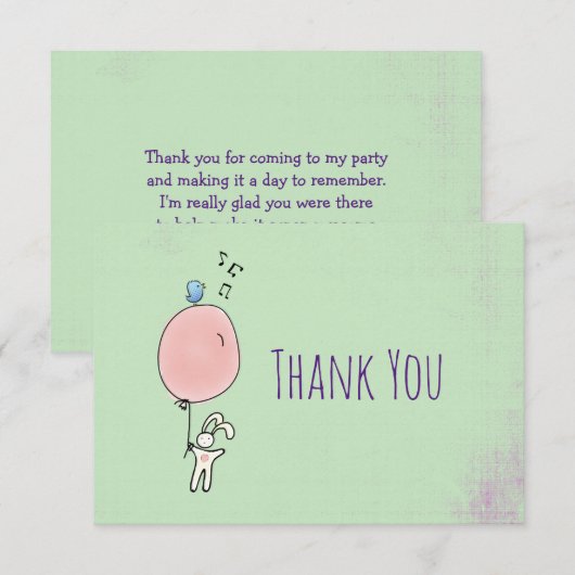 Drijvend konijn met een ballon dank u bedankkaart (Voorkant / Achterkant)