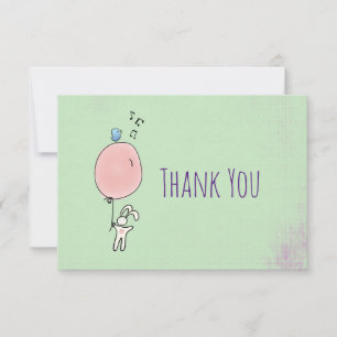 Drijvend konijn met een ballon dank u bedankkaart