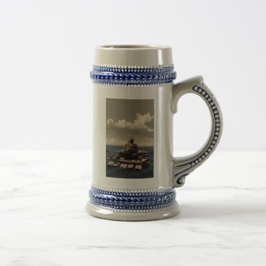 Drijvend linkerhand blauw steengoed bierpul (Rechts)