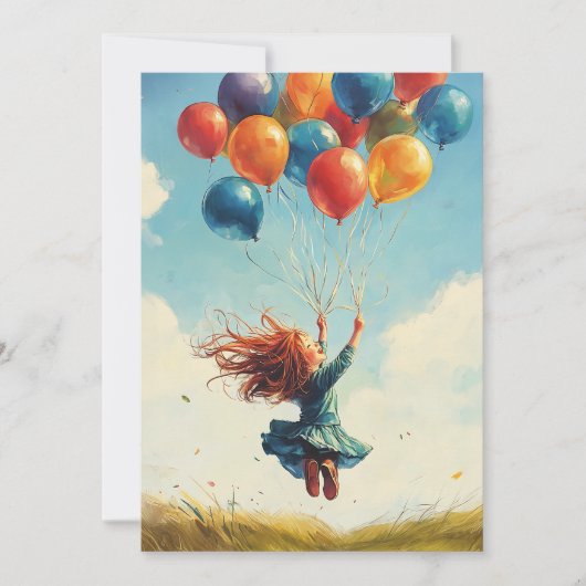 Drijvend meisje met ballonnen kaart (Voorkant)