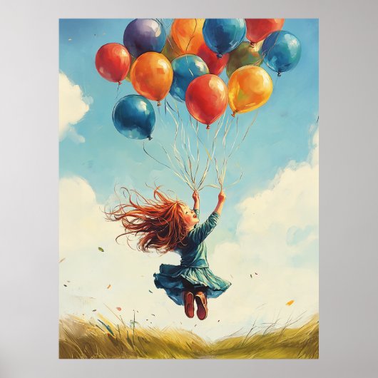 Drijvend meisje met ballonnen poster (Voorkant)