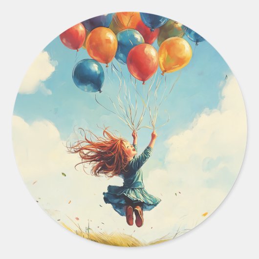Drijvend meisje met ballonnen ronde sticker (Voorkant)