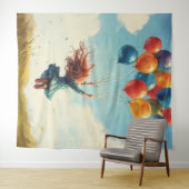 Drijvend meisje met ballonnen wandkleed (In Situ (horizontaal))