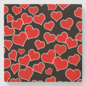 Drijvend rood hartenpatroon stenen onderzetter (Voorkant)