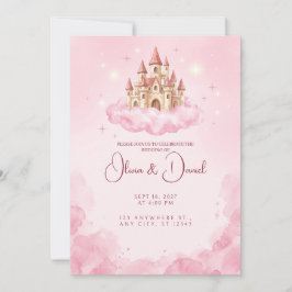 Drijvend Roze Kasteel Wolk Huwelijksuitnodiging Kaart