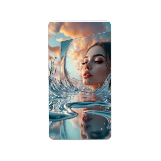 Drijvend spiegelpaneel stijgt op uit een rustig ze etiket