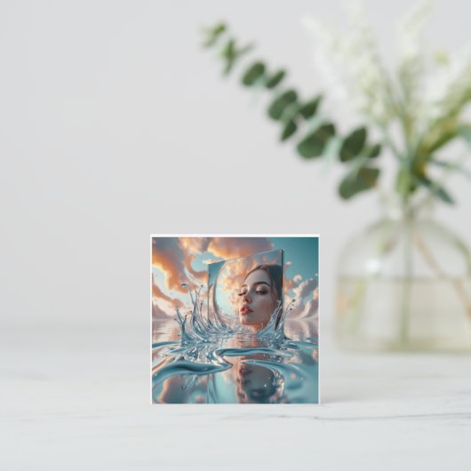 Drijvend spiegelpaneel stijgt op uit een rustig ze informatiekaartje (Staand voorkant)