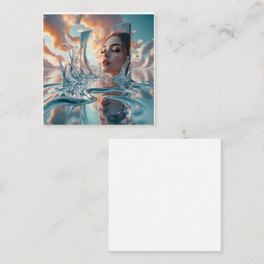 Drijvend spiegelpaneel stijgt op uit een rustig ze informatiekaartje (Voorkant / Achterkant)