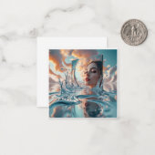 Drijvend spiegelpaneel stijgt op uit een rustig ze notitiekaartje (Voorkant / Achterkant in situ)