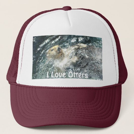 Drijvend Zee Otter "Ik hou van otters!" Trucker Ha Pet (Voorkant)