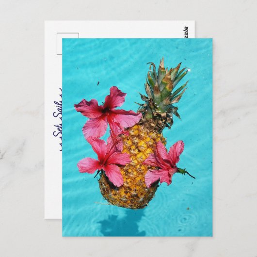 Drijvende ananas en Hibiscus Briefkaart (Voorkant / Achterkant)