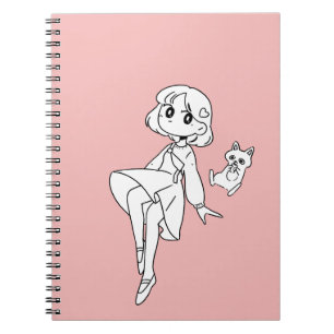 Drijvende anime meisje en kat notitieboek