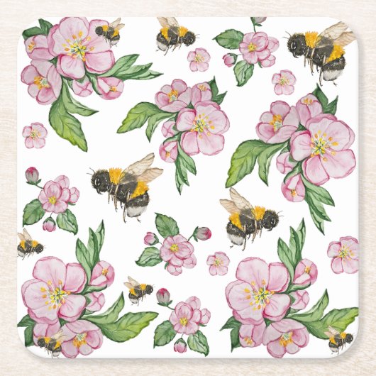 Drijvende appelboomgaard met bijen waterverf trekh kartonnen onderzetters (Voorkant)