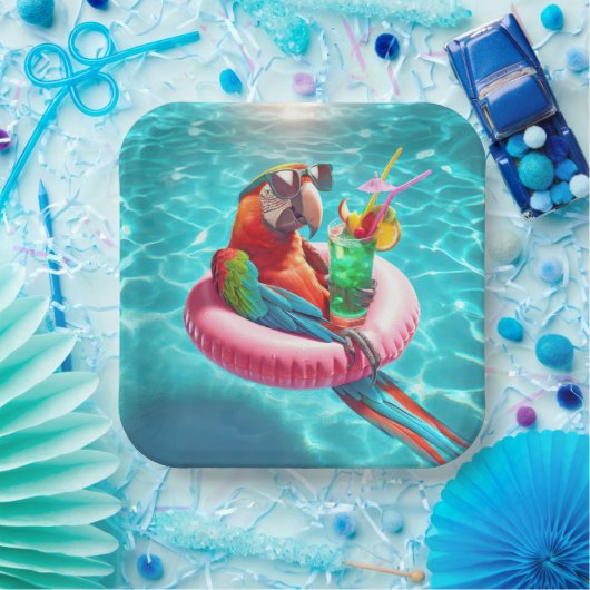 Drijvende ara in een zwembad papieren bordje (Feest)