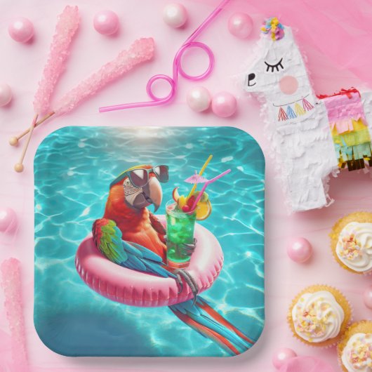 Drijvende ara in een zwembad papieren bordje (Feest)