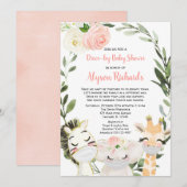 Drijvende baby shower safari dieren roze groen kaart (Voorkant / Achterkant)