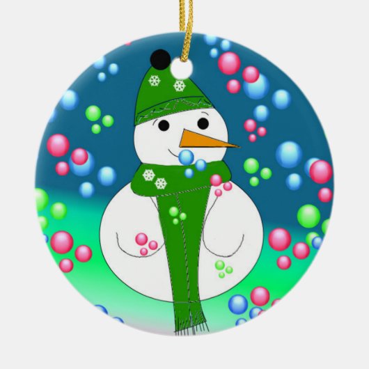 Drijvende bellen Sneeuwman Keramisch Ornament (Voorkant)