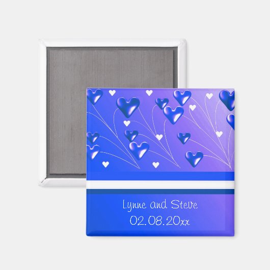 Drijvende blauwe harten sparen de Datum Magneet (Voorkant / Achterkant)