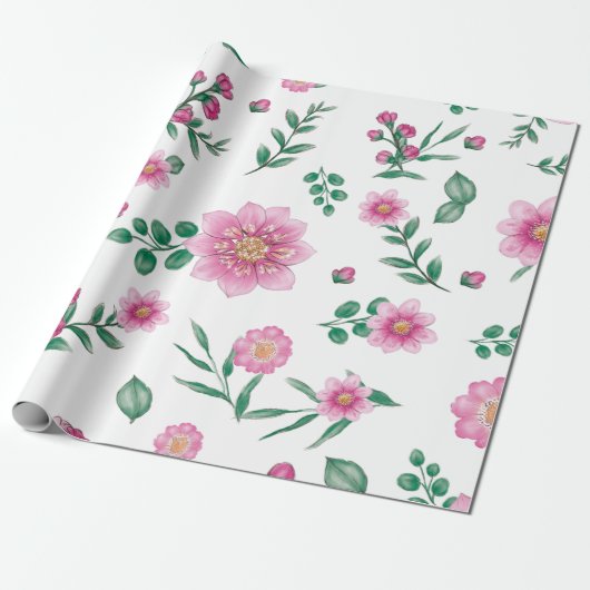 Drijvende bloemen cadeaupapier (Uitgerold)