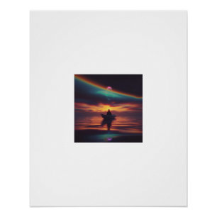 Drijvende Boot Zonsondergang Regenboog Kosmische L Perfect Poster