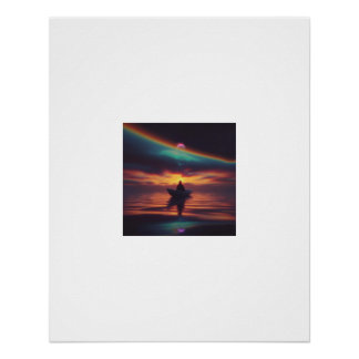Drijvende Boot Zonsondergang Regenboog Kosmische L Perfect Poster
