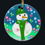 Drijvende bubbels Snowman Keramisch Ornament<br><div class="desc">Een coole sneeuwman op een achtergrond van zwevende bubbels,  die heldere kleuren om hem heen geeft. Overspoeld in zijn warme pet en sjaal.</div>