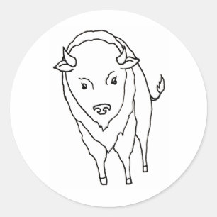Drijvende Buffalo Bizon Bull - leuke lijntekening  Ronde Sticker