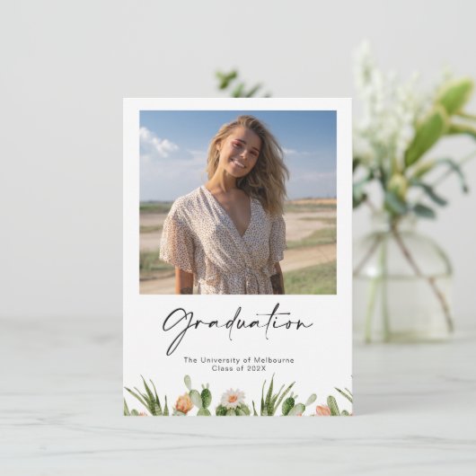 Drijvende cactus Foto Afstuderen Uitnodiging (Staand voorkant)