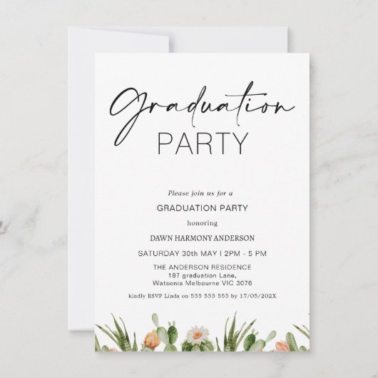 Drijvende cactus Foto Afstuderen Uitnodiging (Achterkant)