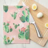 Drijvende cactus op roze achtergrondkeuken theedoek (Quarter Fold)