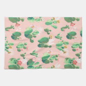 Drijvende cactus op roze achtergrondkeuken theedoek (Horizontaal)